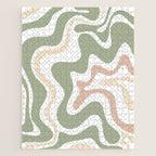 Retro Liquid Swirl Abstract Pattern in Sage, Blush-Cream, and White Jigsaw Puzzle Gallery Image 1