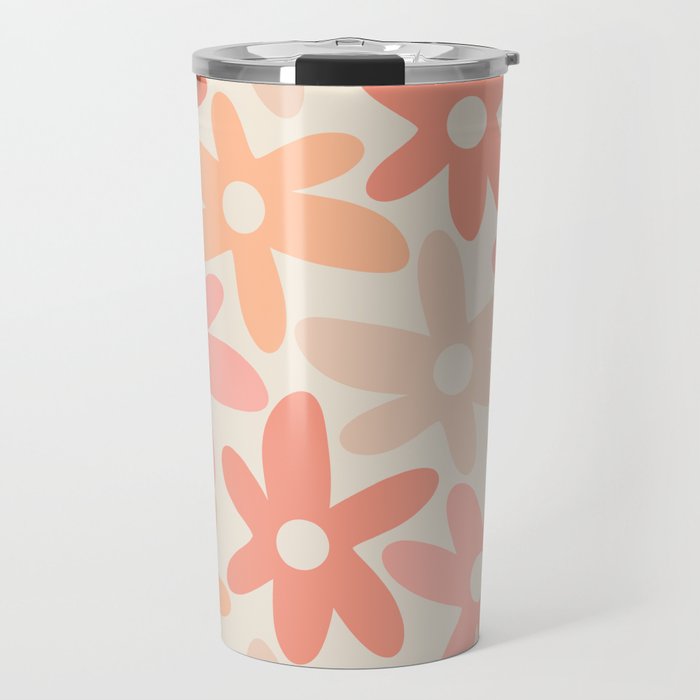 Daisy Time Retro Floral Pattern Peach Pink Travel Mug Gallery Image 1
