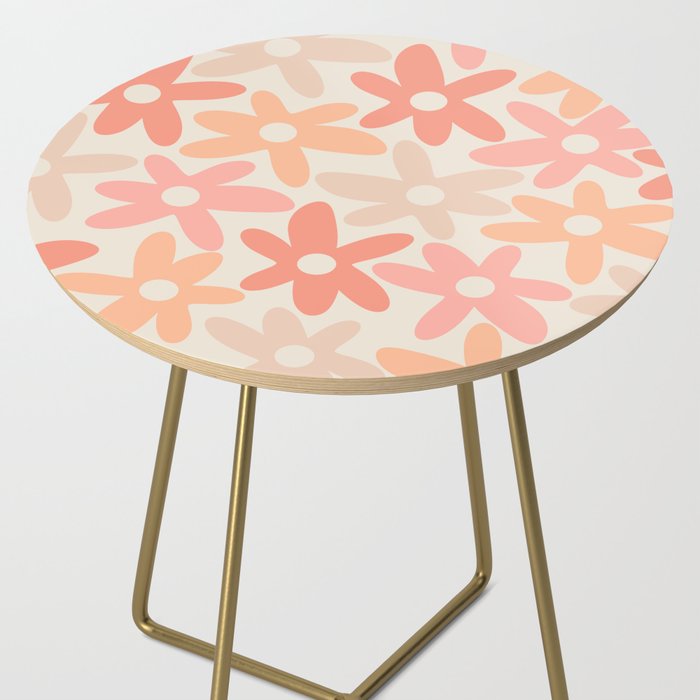 Daisy Time Retro Floral Pattern Peach Pink Side Table Gallery Image 2