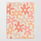 Daisy Time Retro Floral Pattern Peach Pink Poster Gallery Image 4