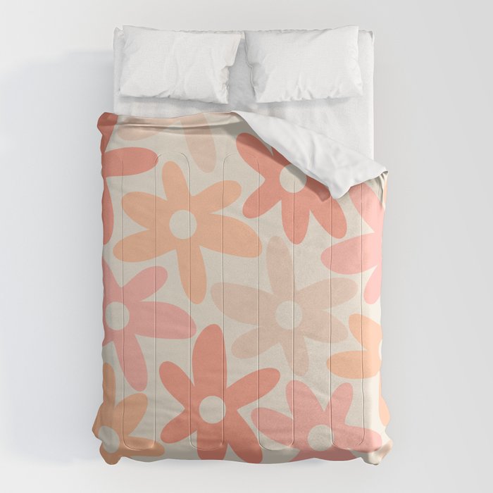 Daisy Time Retro Floral Pattern Peach Pink Comforter Gallery Image 1