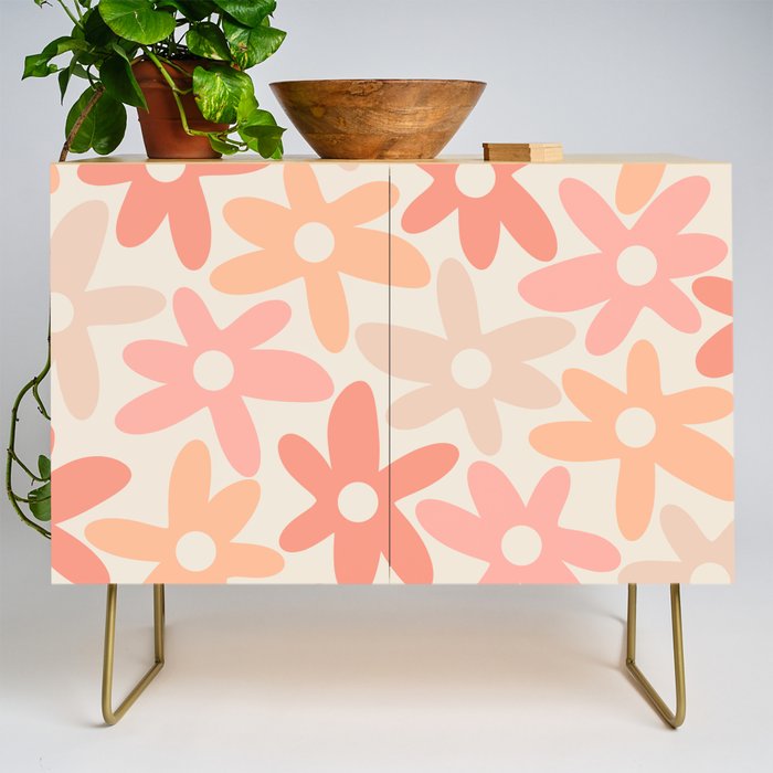 Daisy Time Retro Floral Pattern Peach Pink Credenza Gallery Image 1