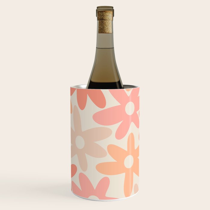 Daisy Time Retro Floral Pattern Peach Pink Wine Chiller Gallery Image 3