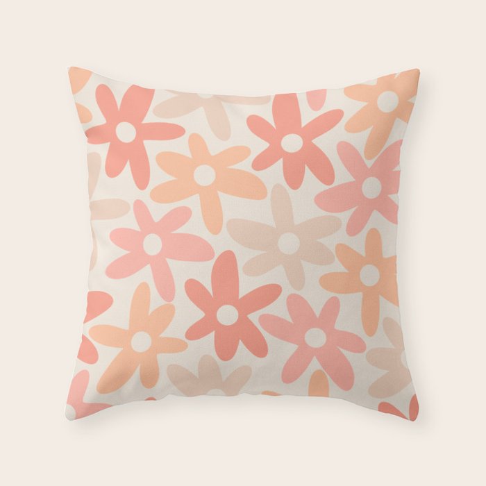 Daisy Time Retro Floral Pattern Peach Pink Throw Pillow Gallery Image 6