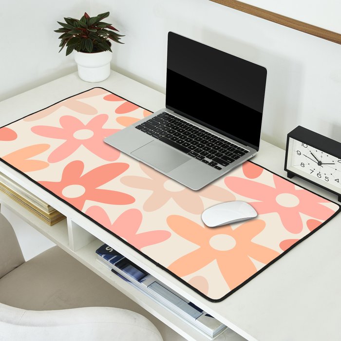 Daisy Time Retro Floral Pattern Peach Pink Desk Mat Gallery Image 2
