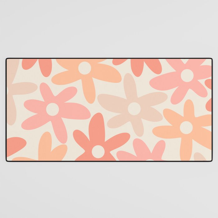 Daisy Time Retro Floral Pattern Peach Pink Desk Mat Gallery Image 3