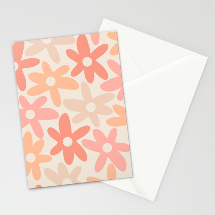 Daisy Time Retro Floral Pattern Peach Pink Stationery Card Gallery Image 2