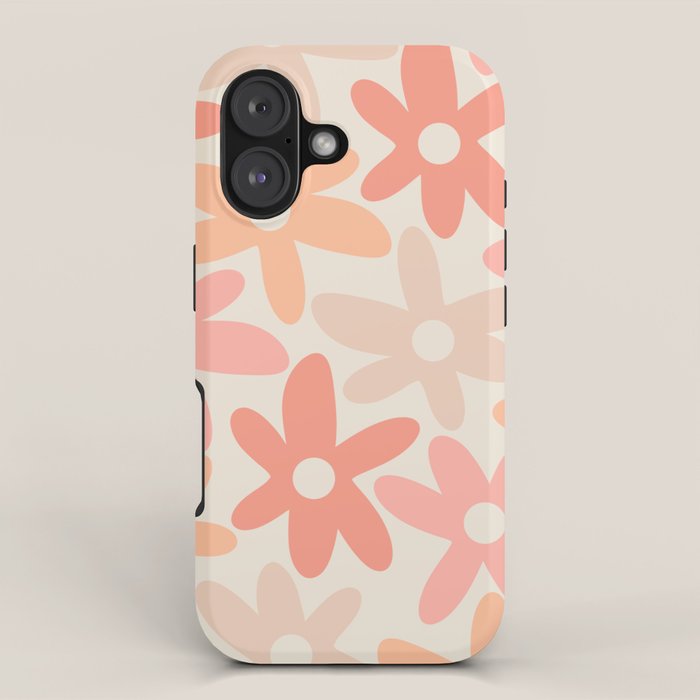 Daisy Time Retro Floral Pattern Peach Pink iPhone Case Gallery Image 1