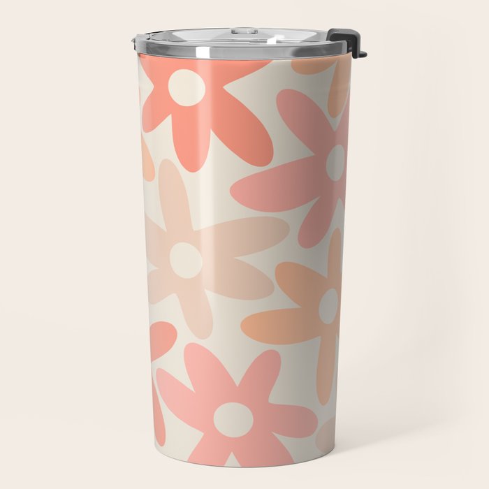 Daisy Time Retro Floral Pattern Peach Pink Travel Mug Gallery Image 2