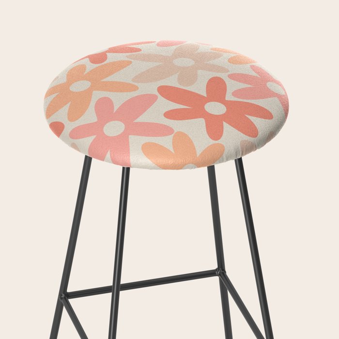 Daisy Time Retro Floral Pattern Peach Pink Stool Gallery Image 2