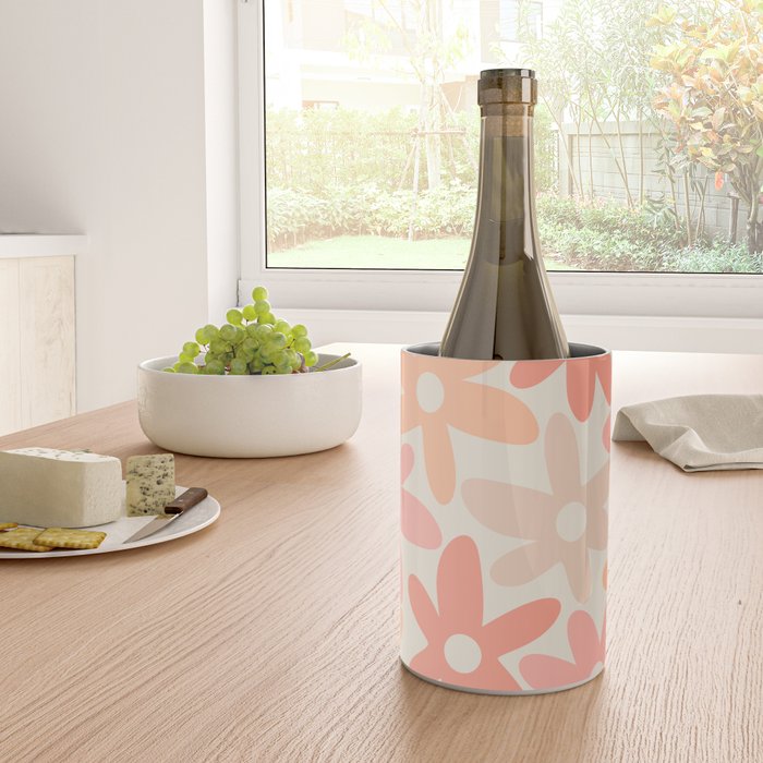 Daisy Time Retro Floral Pattern Peach Pink Wine Chiller Gallery Image 4