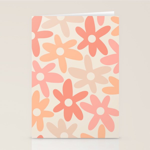 Daisy Time Retro Floral Pattern Peach Pink Stationery Card Gallery Image 2