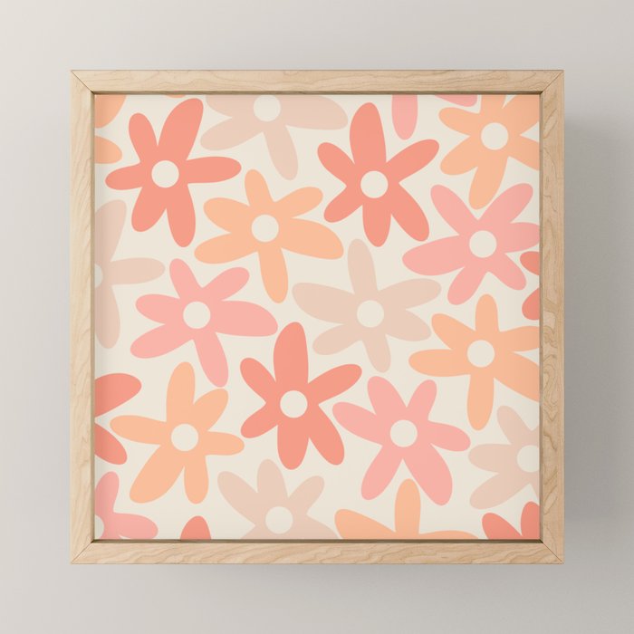 Daisy Time Retro Floral Pattern Peach Pink Mini Art Print Gallery Image 1