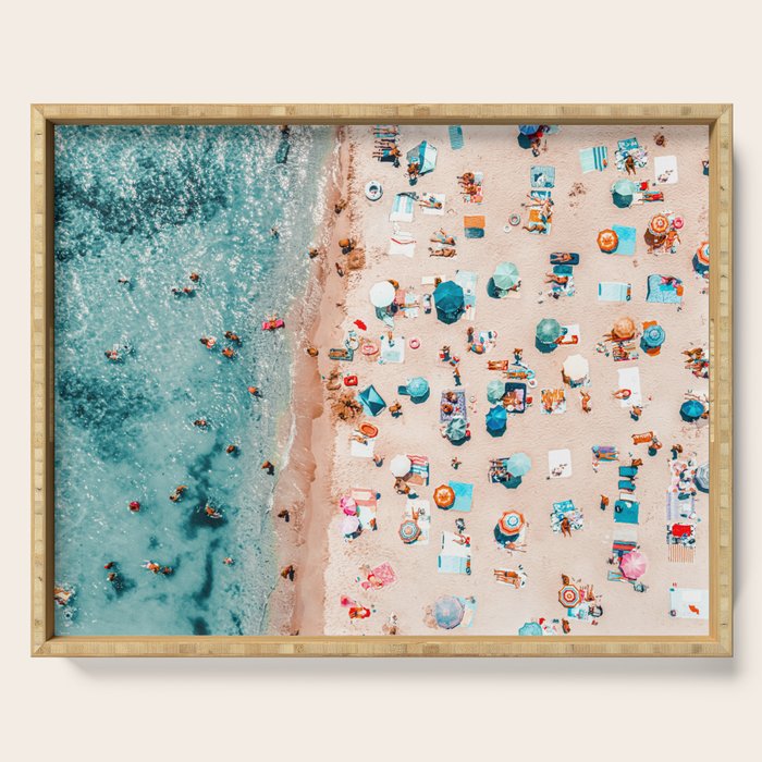 Ocean Print, Pastel Beach, Aerial Print, Beach Print, Aerial Beach Wall Art Print, Beach Photography, Summer Vibes, People Beach Umbrellas Art Serving Tray Gallery Image 1