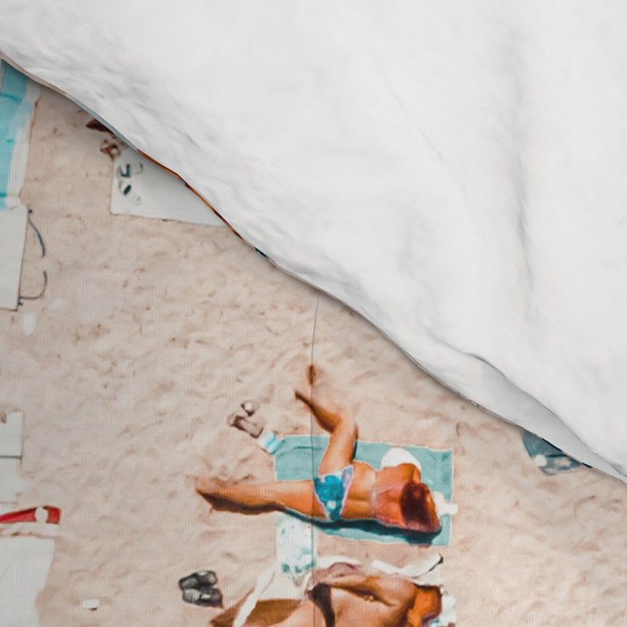 Ocean Print, Pastel Beach, Aerial Print, Beach Print, Aerial Beach Wall Art Print, Beach Photography, Summer Vibes, People Beach Umbrellas Art Comforter Gallery Image 4