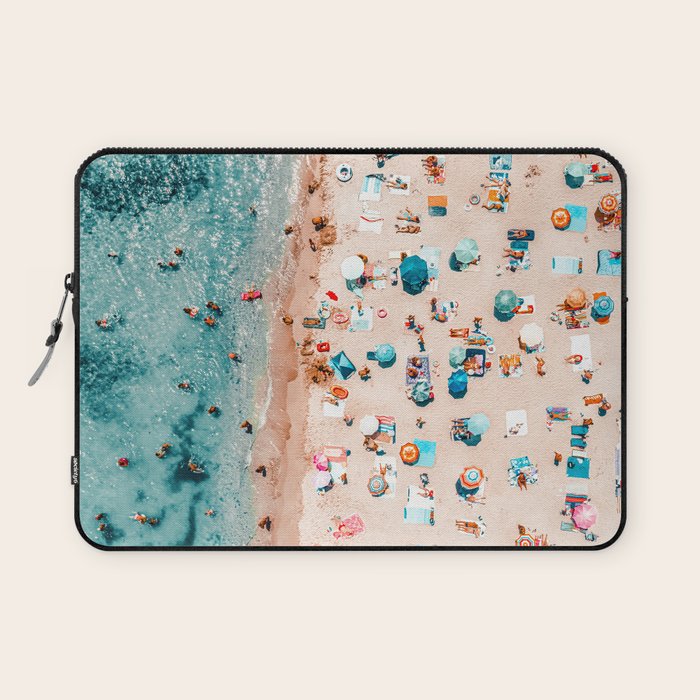 Ocean Print, Pastel Beach, Aerial Print, Beach Print, Aerial Beach Wall Art Print, Beach Photography, Summer Vibes, People Beach Umbrellas Art Laptop Sleeve Gallery Image 1