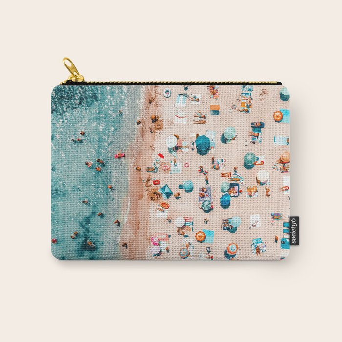 Ocean Print, Pastel Beach, Aerial Print, Beach Print, Aerial Beach Wall Art Print, Beach Photography, Summer Vibes, People Beach Umbrellas Art Carry All Pouch Gallery Image 1
