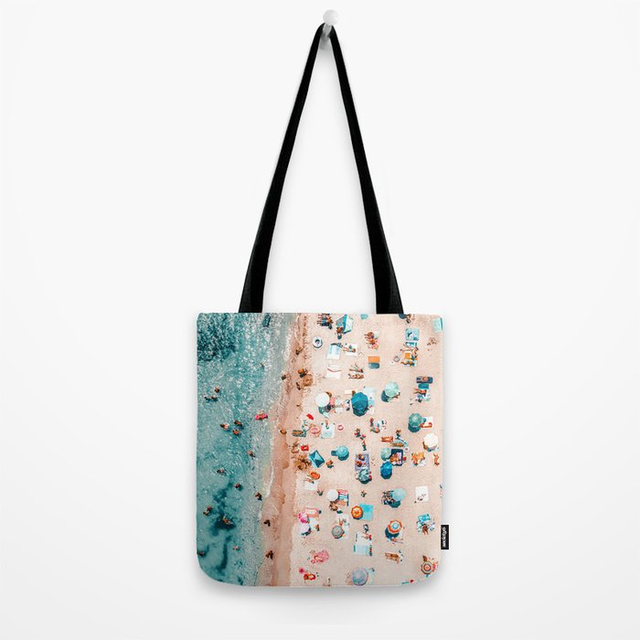 Ocean Print, Pastel Beach, Aerial Print, Beach Print, Aerial Beach Wall Art Print, Beach Photography, Summer Vibes, People Beach Umbrellas Art Tote Bag Gallery Image 2
