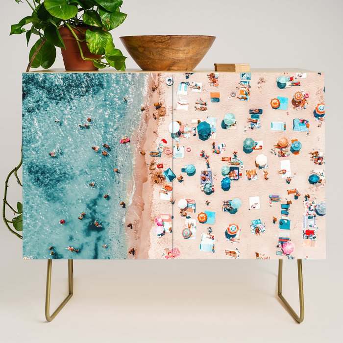 Ocean Print, Pastel Beach, Aerial Print, Beach Print, Aerial Beach Wall Art Print, Beach Photography, Summer Vibes, People Beach Umbrellas Art Credenza Gallery Image 1