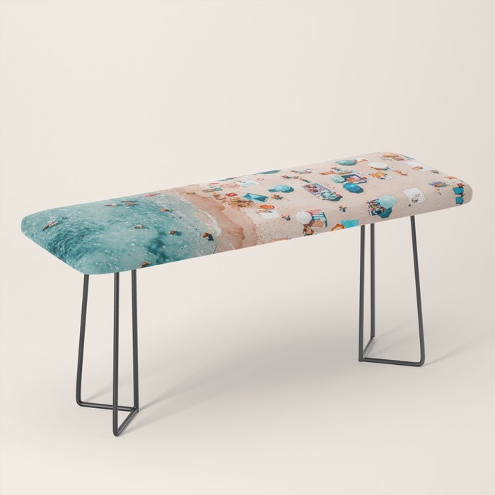 Ocean Print, Pastel Beach, Aerial Print, Beach Print, Aerial Beach Wall Art Print, Beach Photography, Summer Vibes, People Beach Umbrellas Art Bench Gallery Image 1
