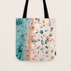 Ocean Print, Pastel Beach, Aerial Print, Beach Print, Aerial Beach Wall Art Print, Beach Photography, Summer Vibes, People Beach Umbrellas Art Tote Bag Gallery Image 1