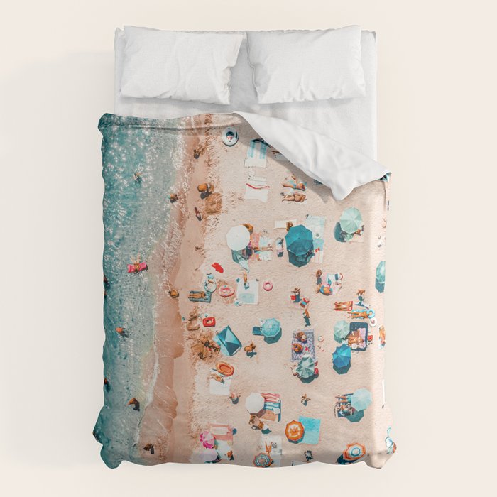 Ocean Print, Pastel Beach, Aerial Print, Beach Print, Aerial Beach Wall Art Print, Beach Photography, Summer Vibes, People Beach Umbrellas Art Duvet Cover Gallery Image 6
