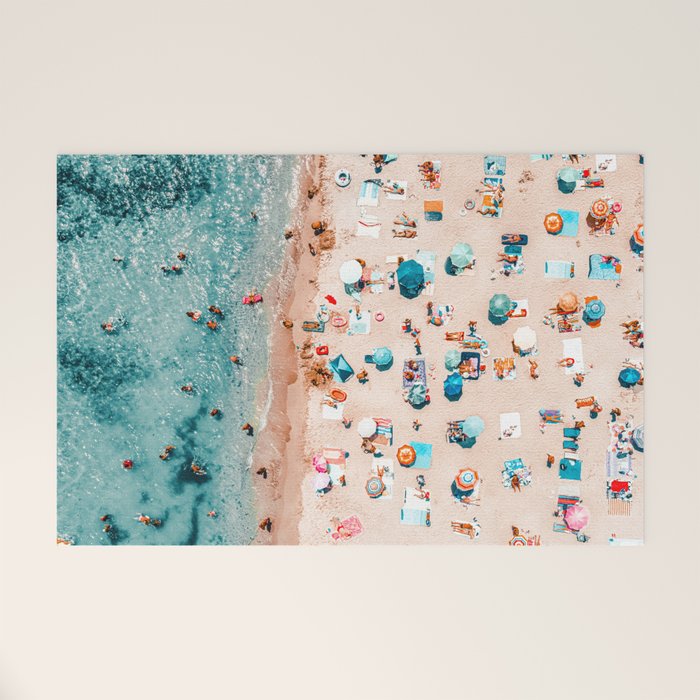 Ocean Print, Pastel Beach, Aerial Print, Beach Print, Aerial Beach Wall Art Print, Beach Photography, Summer Vibes, People Beach Umbrellas Art Welcome Mat Gallery Image 1