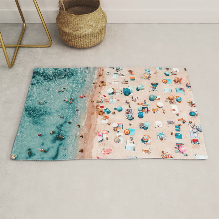 Ocean Print, Pastel Beach, Aerial Print, Beach Print, Aerial Beach Wall Art Print, Beach Photography, Summer Vibes, People Beach Umbrellas Art Rug Gallery Image 1