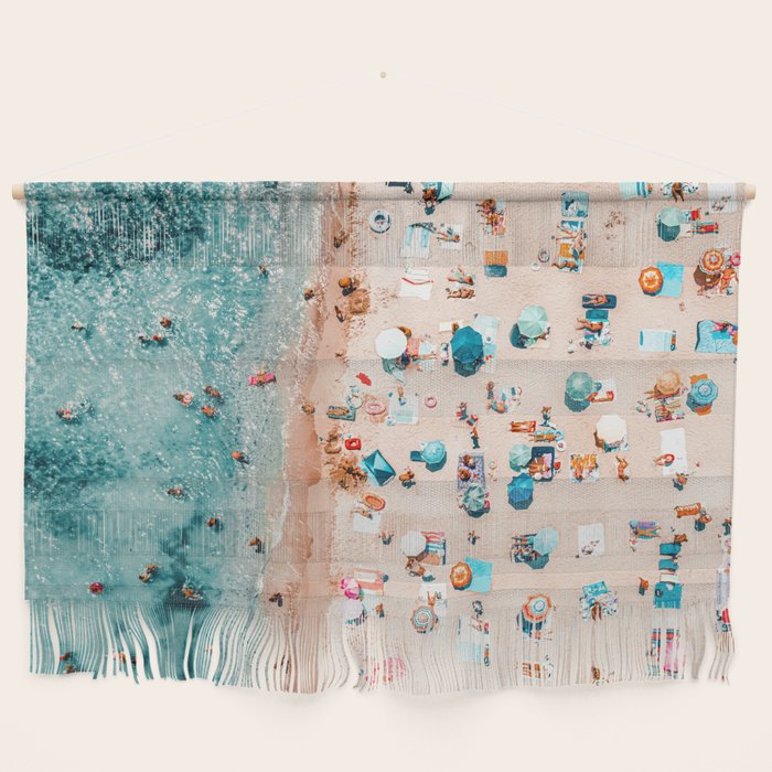 Ocean Print, Pastel Beach, Aerial Print, Beach Print, Aerial Beach Wall Art Print, Beach Photography, Summer Vibes, People Beach Umbrellas Art Wall Hanging Gallery Image 1