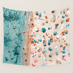 Ocean Print, Pastel Beach, Aerial Print, Beach Print, Aerial Beach Wall Art Print, Beach Photography, Summer Vibes, People Beach Umbrellas Art Wall Tapestry Gallery Image 4