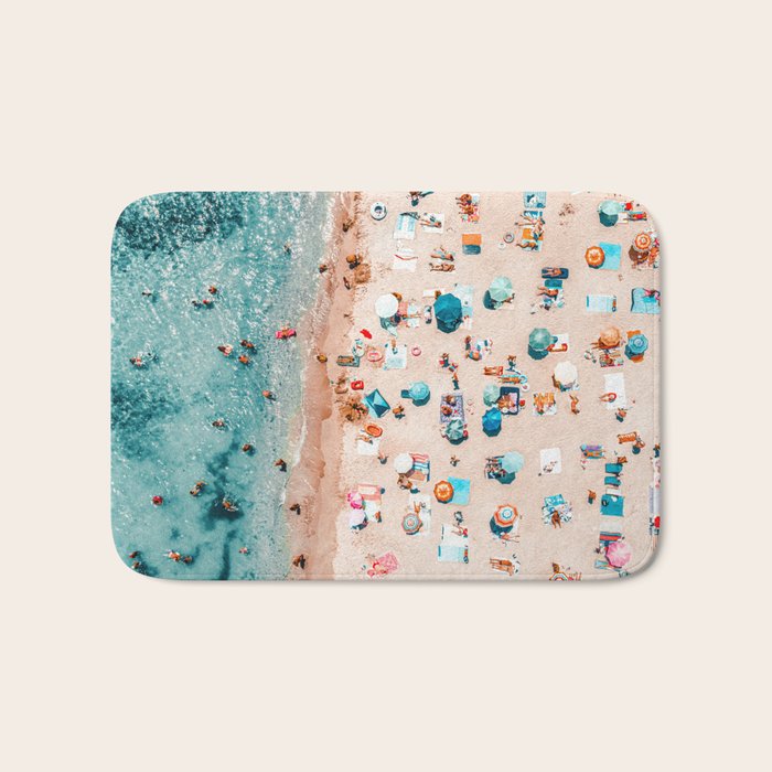 Ocean Print, Pastel Beach, Aerial Print, Beach Print, Aerial Beach Wall Art Print, Beach Photography, Summer Vibes, People Beach Umbrellas Art Bath Mat Gallery Image 1