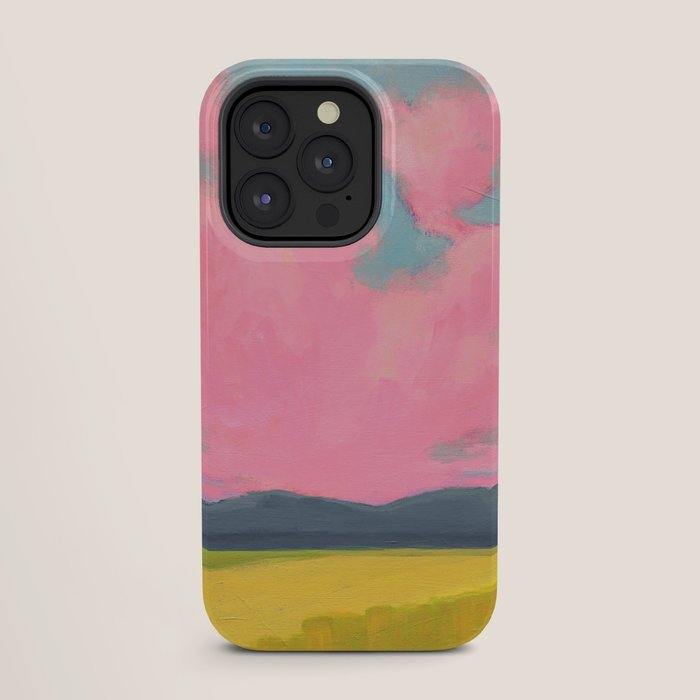 Bright Pink Sunset Over Mountains and Farm Fields Wall Tapestry Gallery Image 1