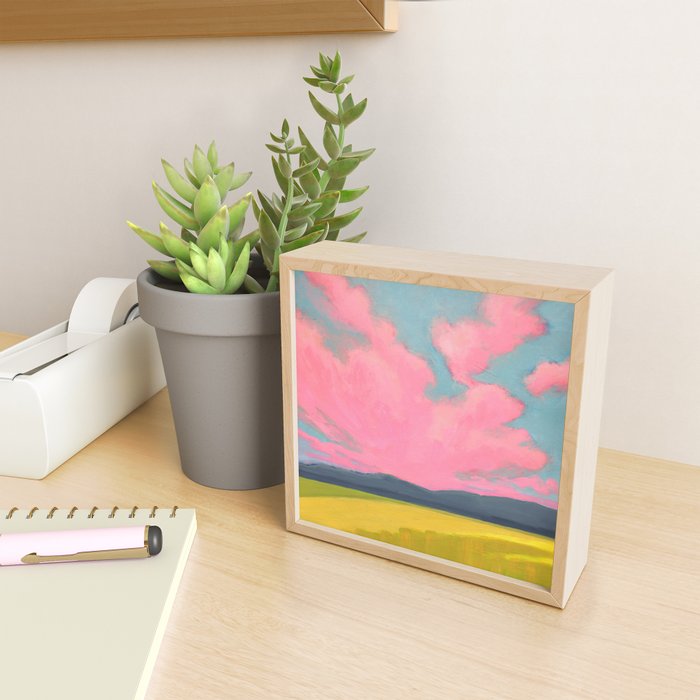 Bright Pink Sunset Over Mountains and Farm Fields Mini Art Print Gallery Image 2
