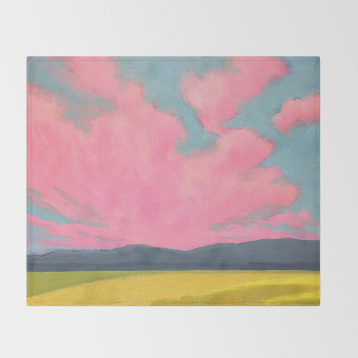 Bright Pink Sunset Over Mountains and Farm Fields Throw Blanket Gallery Image 2