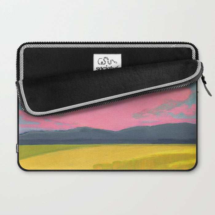 Bright Pink Sunset Over Mountains and Farm Fields Laptop Sleeve Gallery Image 2