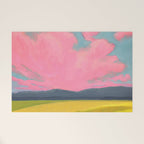 Bright Pink Sunset Over Mountains and Farm Fields Welcome Mat Gallery Image 1