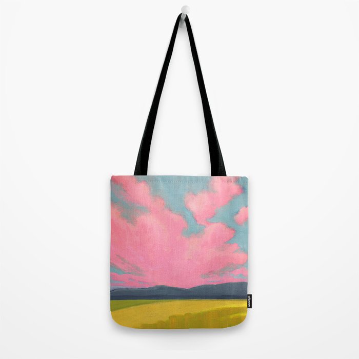 Bright Pink Sunset Over Mountains and Farm Fields Tote Bag Gallery Image 2