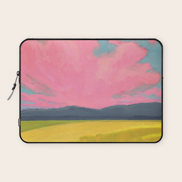 Bright Pink Sunset Over Mountains and Farm Fields Laptop Sleeve Gallery Image 1
