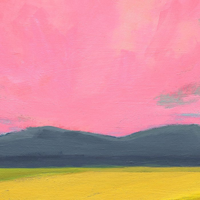 Bright Pink Sunset Over Mountains and Farm Fields Coffee Mug Gallery Image 2