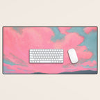 Bright Pink Sunset Over Mountains and Farm Fields Desk Mat Gallery Image 1