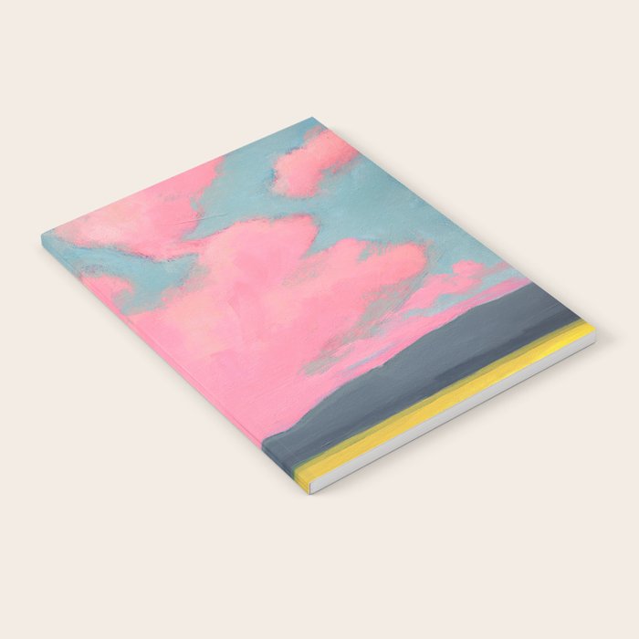 Bright Pink Sunset Over Mountains and Farm Fields Notebook Gallery Image 1