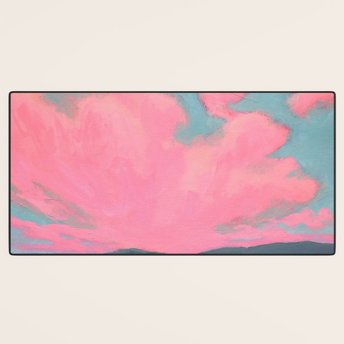 Bright Pink Sunset Over Mountains and Farm Fields Desk Mat Gallery Image 3