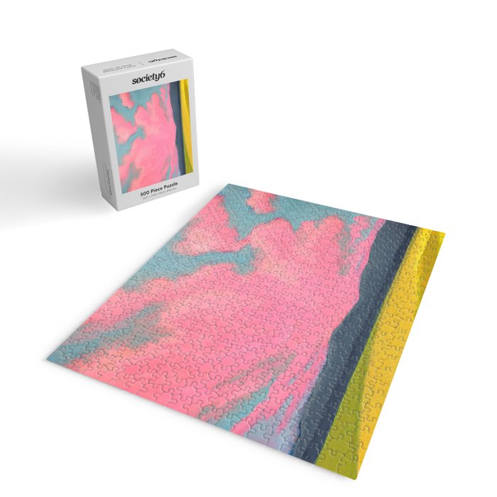 Bright Pink Sunset Over Mountains and Farm Fields Jigsaw Puzzle Gallery Image 2
