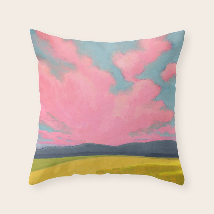 Bright Pink Sunset Over Mountains and Farm Fields Throw Pillow Gallery Image 6