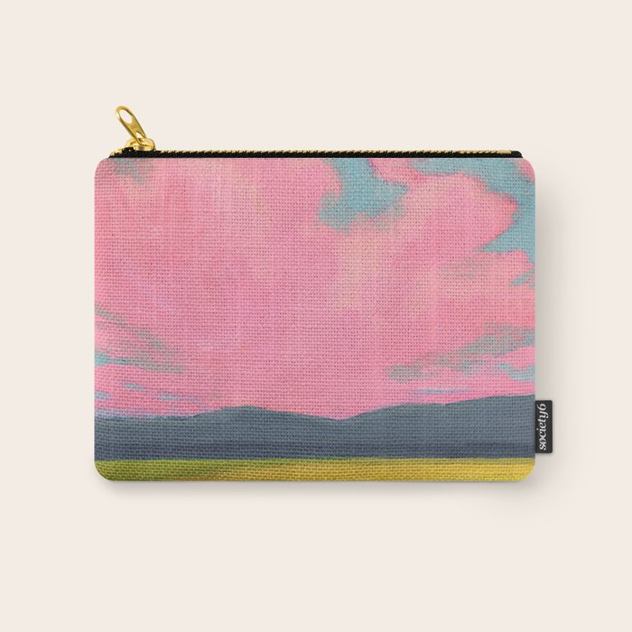 Bright Pink Sunset Over Mountains and Farm Fields Carry All Pouch Gallery Image 1