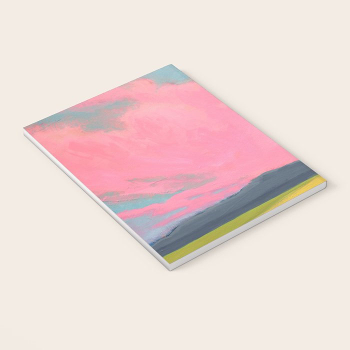Bright Pink Sunset Over Mountains and Farm Fields Notebook Gallery Image 3