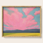 Bright Pink Sunset Over Mountains and Farm Fields Serving Tray Gallery Image 1