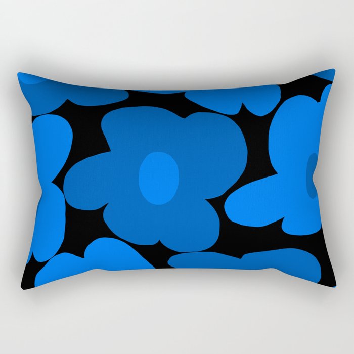 Large Bright Blue Retro Flowers Dark Background #decor #society6 #buyart Rectangular Pillow Gallery Image 1