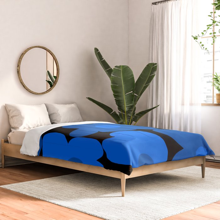 Large Bright Blue Retro Flowers Dark Background #decor #society6 #buyart Comforter Gallery Image 2