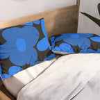 Large Bright Blue Retro Flowers Dark Background #decor #society6 #buyart Pillow Sham Gallery Image 2